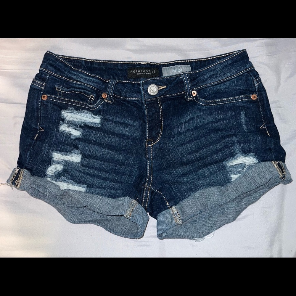 Aeropostale dark denim distressed MIDI style jeans. size 2